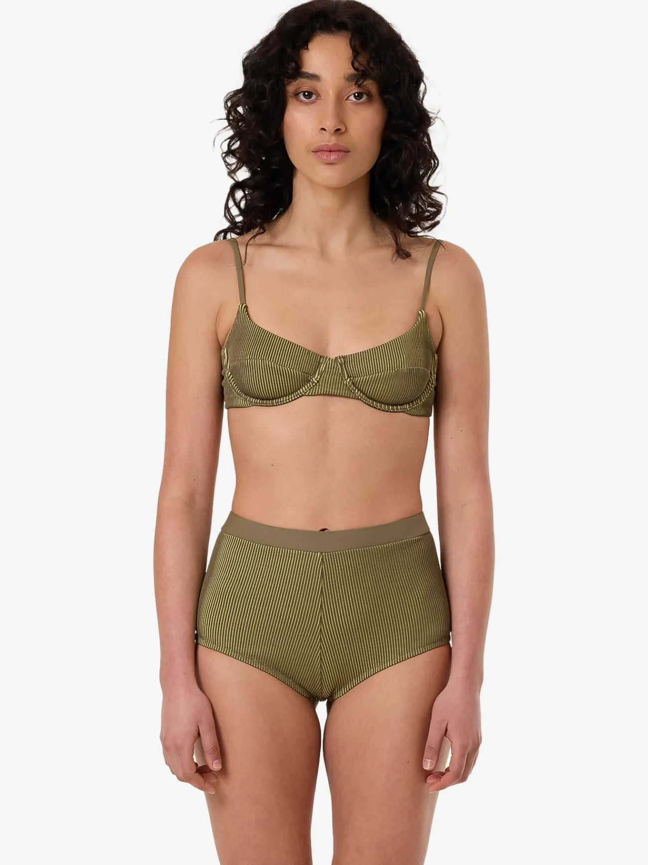 Fashion Thrills Alba Rib Boy Leg Bikini Bottom - Pickle Green PickleGreen