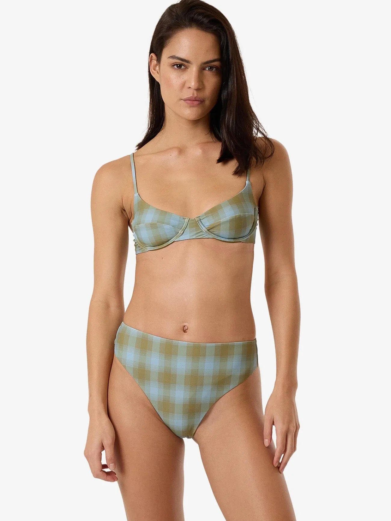 Online Thrills Ansley 90S High Cut Bikini Bottom - Blue Stone BlueStone