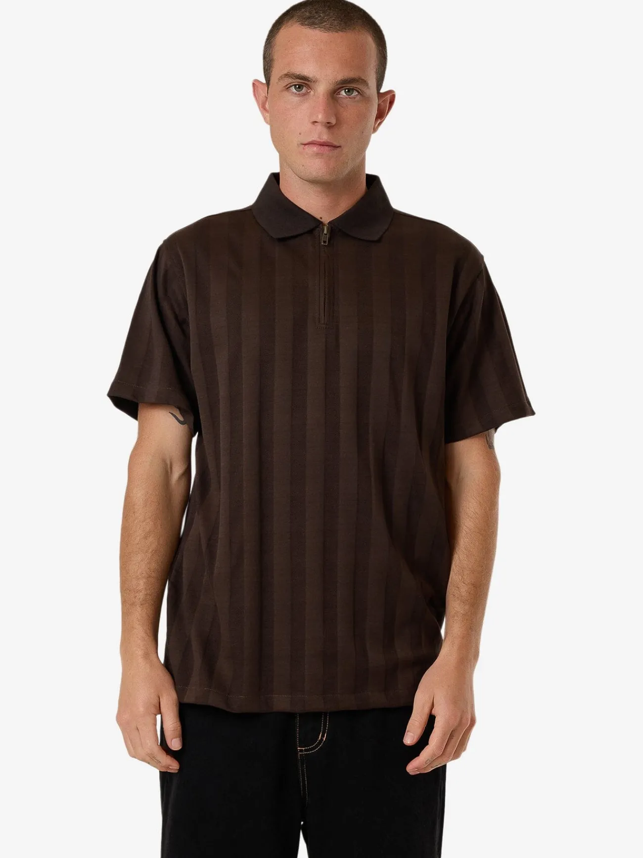 Online Thrills Arts & Industrial Quarter Zip Polo - Postal Brown PostalBrown