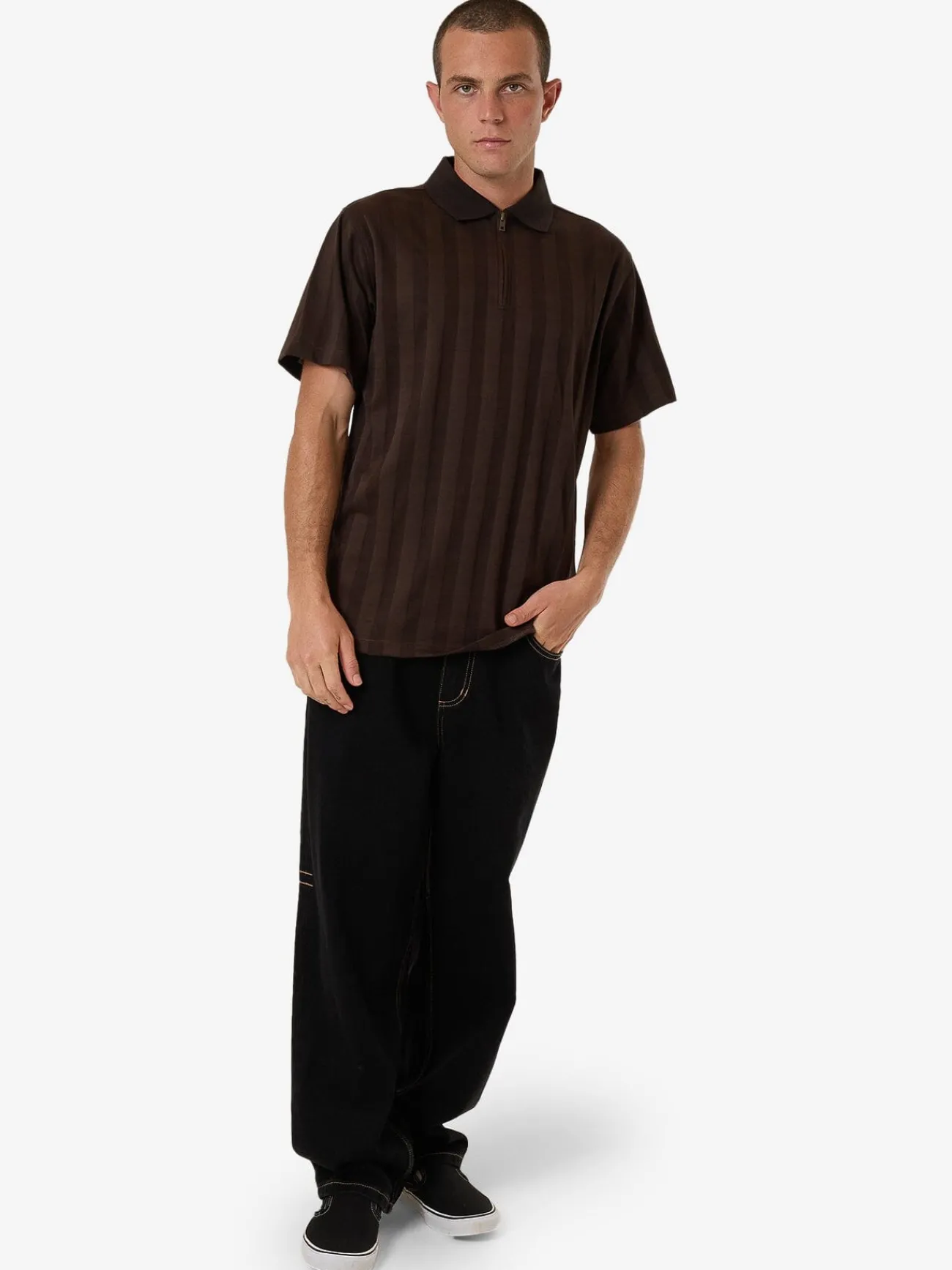 Online Thrills Arts & Industrial Quarter Zip Polo - Postal Brown PostalBrown