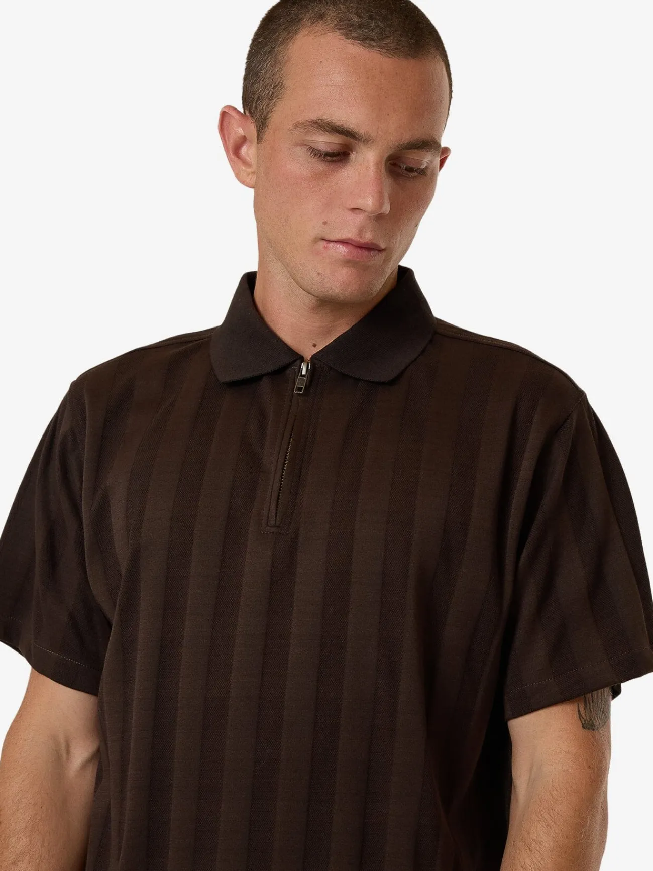 Online Thrills Arts & Industrial Quarter Zip Polo - Postal Brown PostalBrown