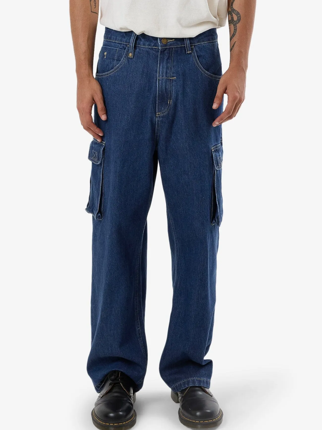 Hot Thrills Big Slacker Denim Cargo Jean - Union Blue UnionBlue