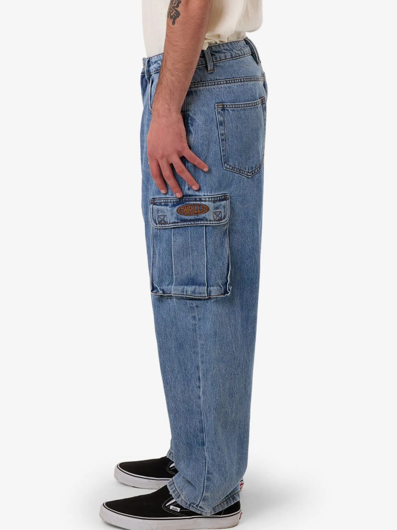 Fashion Thrills Big Slacker Denim Cargo Jean - Vintage Stone Blue VintageStoneBlue