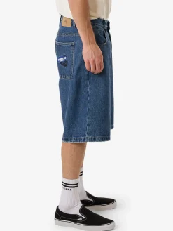 New Thrills Big Slacker Lifted Embro Denim Short - Rinsed Blues RinsedBlues