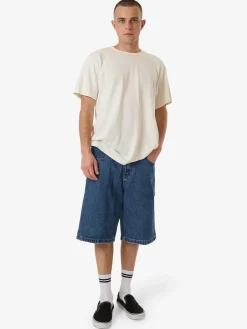 New Thrills Big Slacker Lifted Embro Denim Short - Rinsed Blues RinsedBlues