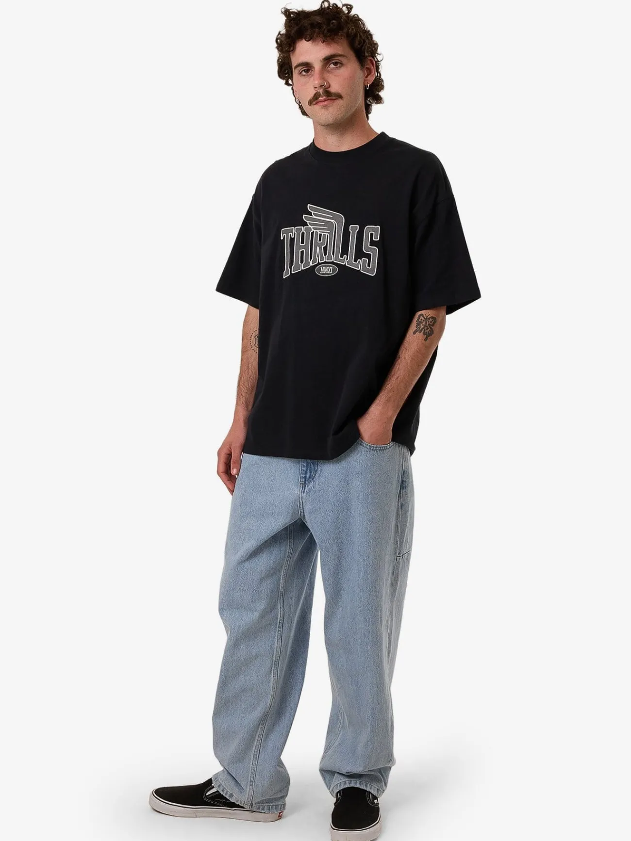 Discount Thrills Born To Fly Box Fit Oversize Tee - Washed Black WashedBlack