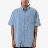Clearance Thrills Canyon Oversize Short Sleeve Denim Shirt - Faded Rinse Indigo FadedRinseIndigo
