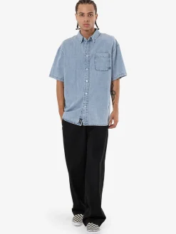 Clearance Thrills Canyon Oversize Short Sleeve Denim Shirt - Faded Rinse Indigo FadedRinseIndigo