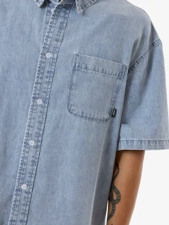 Clearance Thrills Canyon Oversize Short Sleeve Denim Shirt - Faded Rinse Indigo FadedRinseIndigo