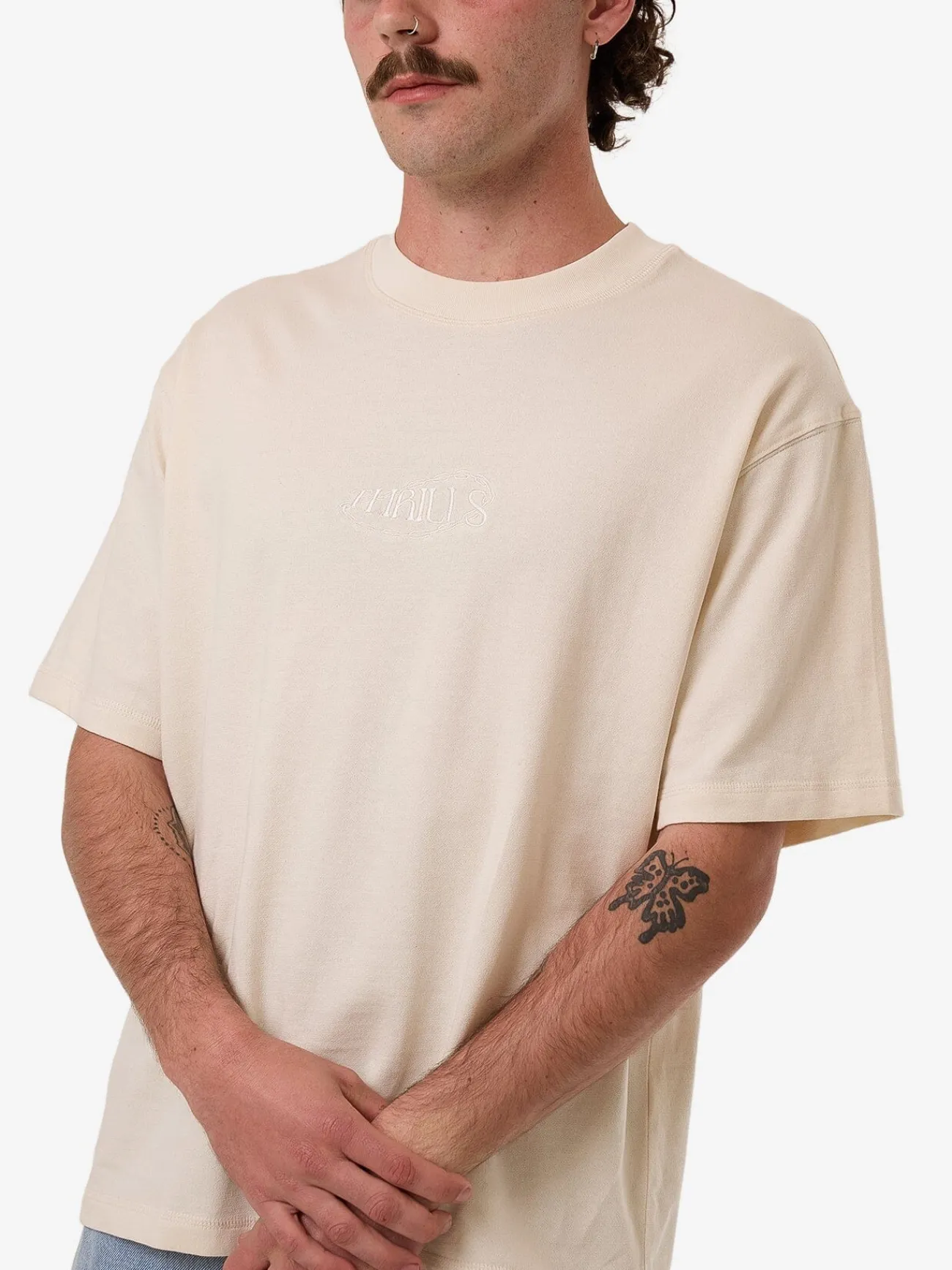 Best Thrills Chain Of Formation Embro Box Fit Oversize Short Tee - Unbleached