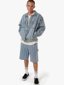 Fashion Thrills Chain Reaction Big Slacker Denim Short - Faded Rinse Indigo FadedRinseIndigo