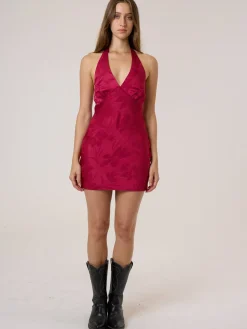 Best Thrills Dakota Floral Halter Mini Dress - Dark Cherry DarkCherry