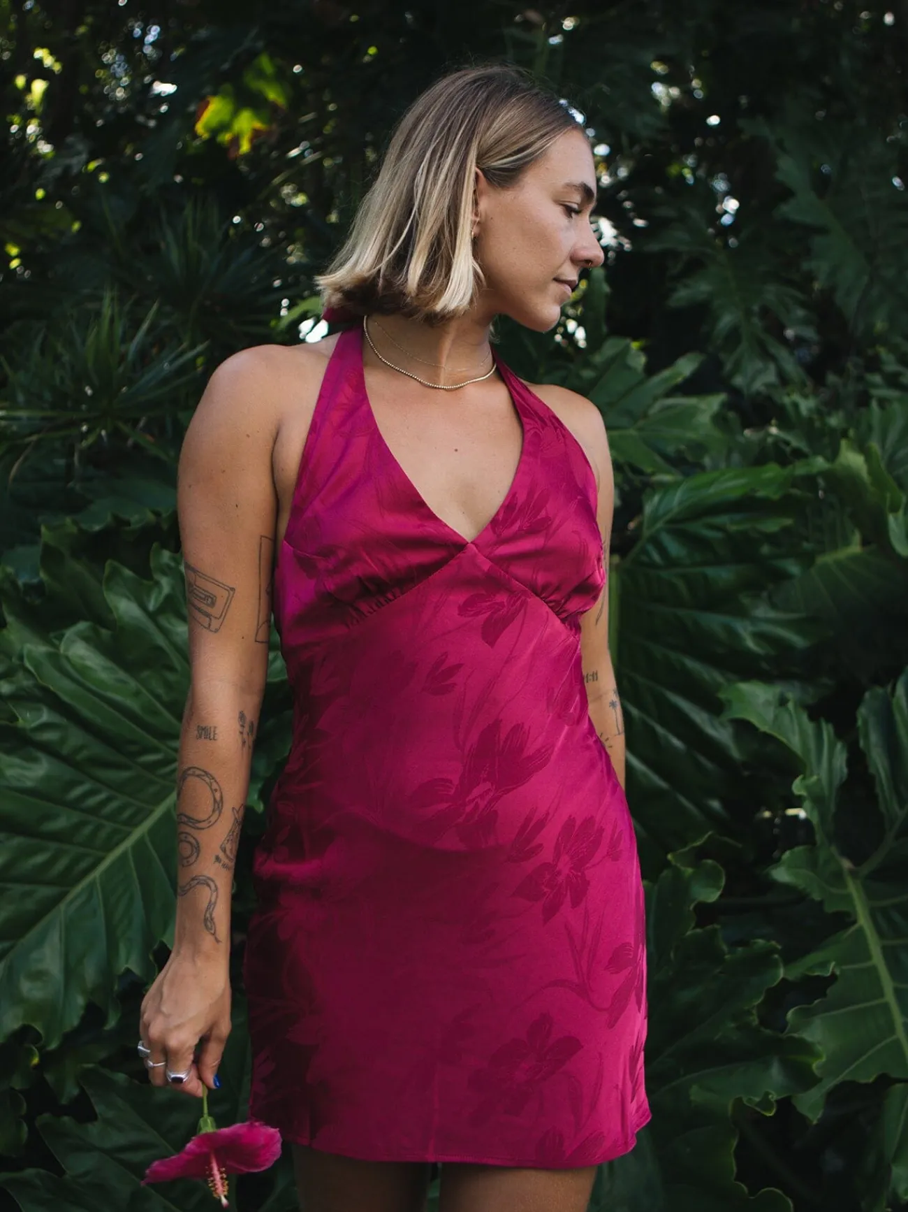 Best Thrills Dakota Floral Halter Mini Dress - Dark Cherry DarkCherry