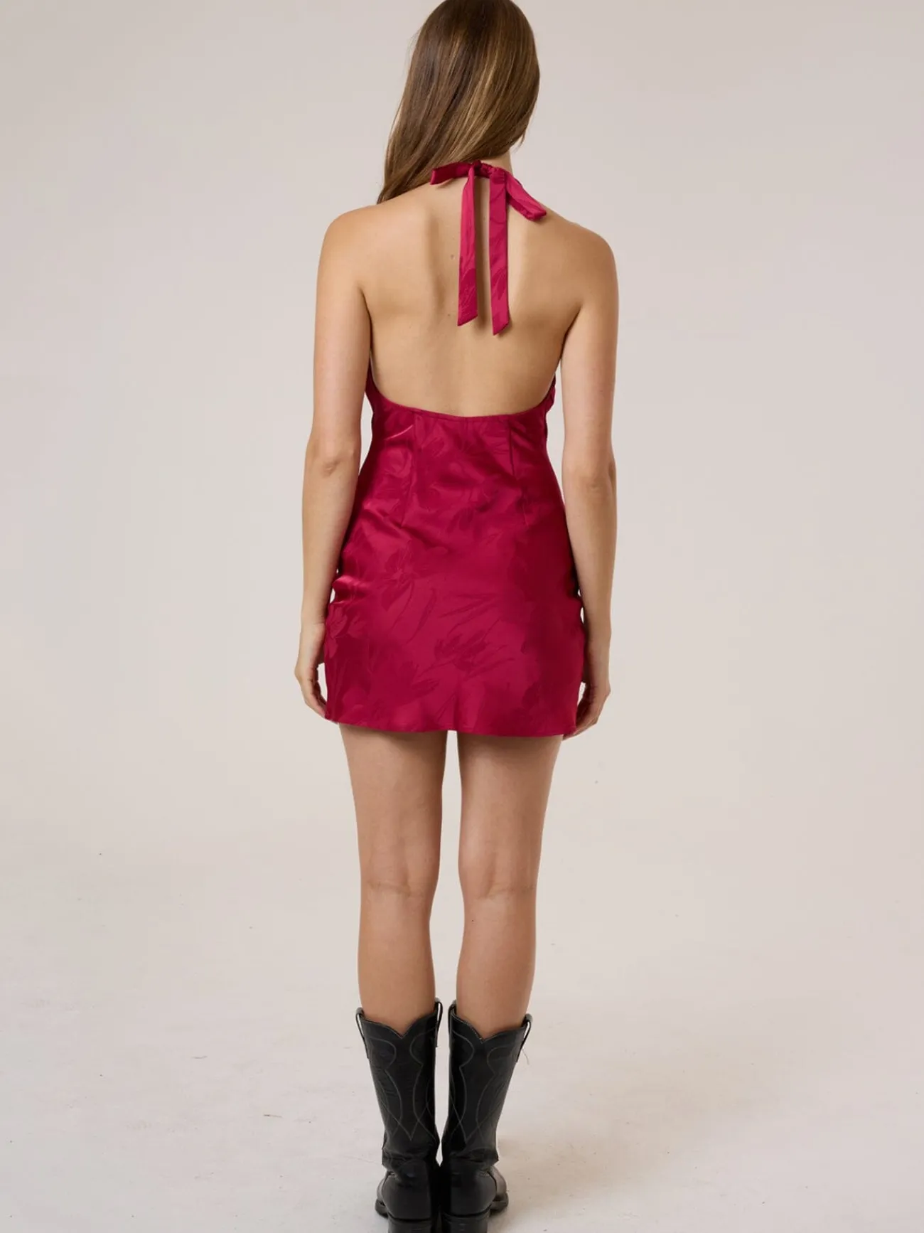 Best Thrills Dakota Floral Halter Mini Dress - Dark Cherry DarkCherry