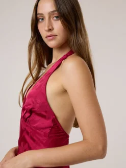 Best Thrills Dakota Floral Halter Mini Dress - Dark Cherry DarkCherry