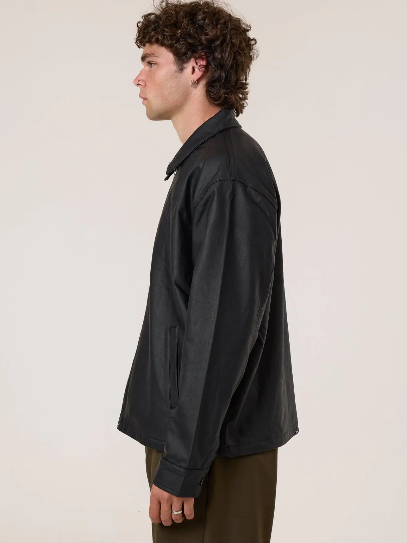 Sale Thrills Don't Bother Me Leather Work Jacket - Black