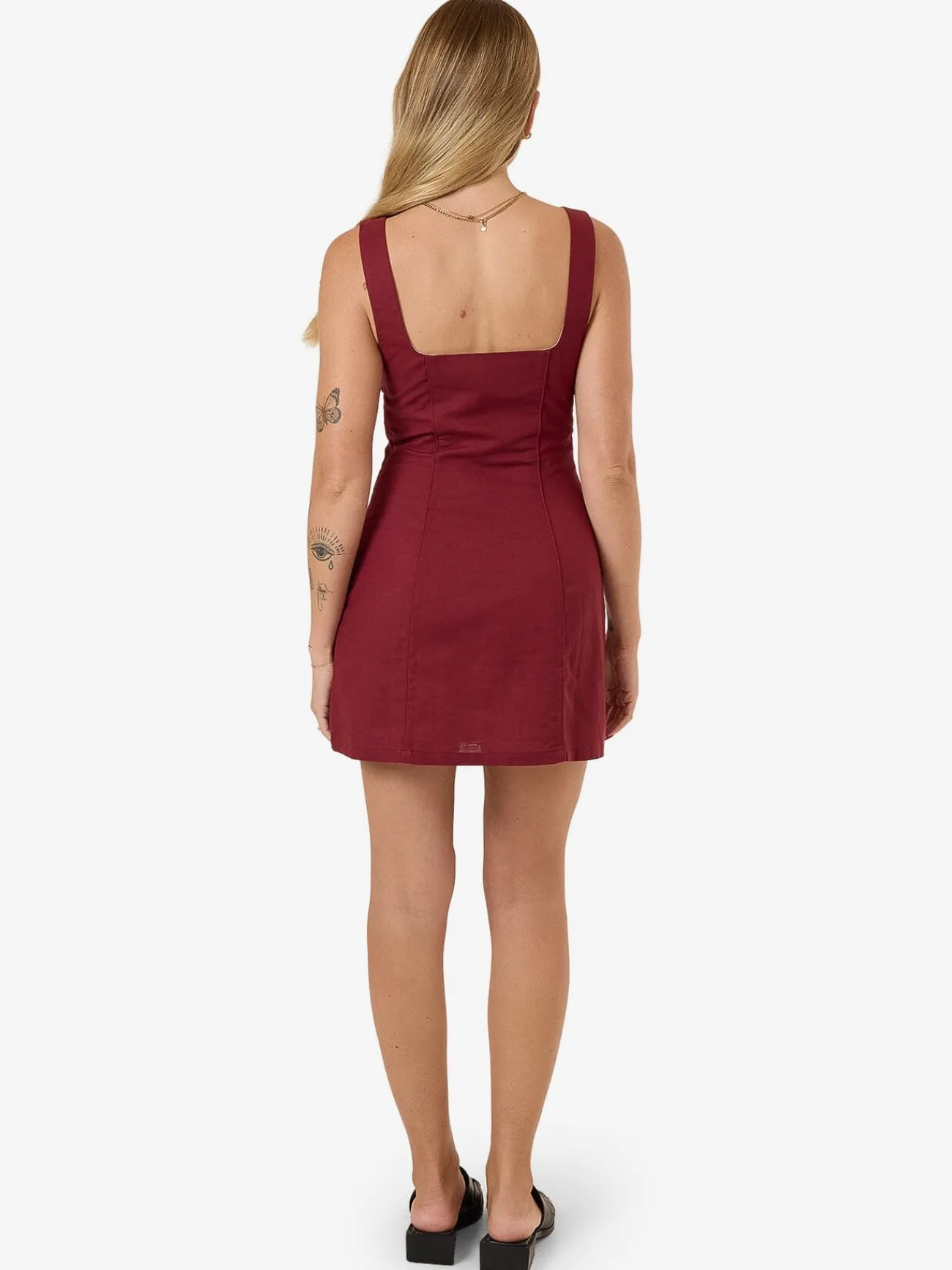 Online Thrills Elsie Square Neck Dress - Dark Cherry DarkCherry