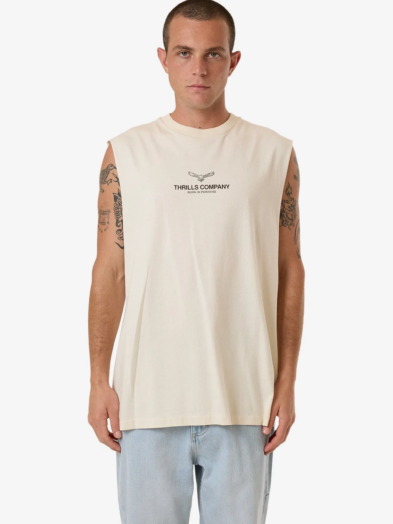 Hot Thrills Emblem Merch Fit Muscle Tee - Unbleached