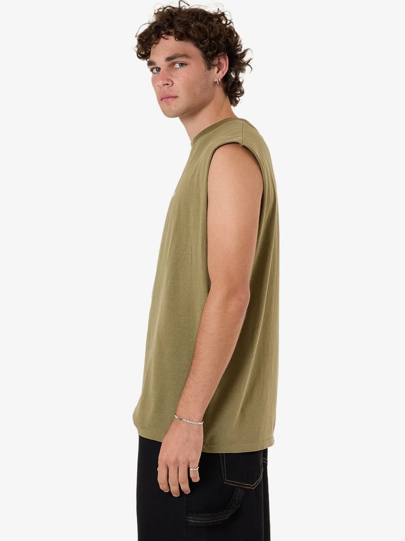 New Thrills Emblem Merch Fit Muscle Tee - Olive