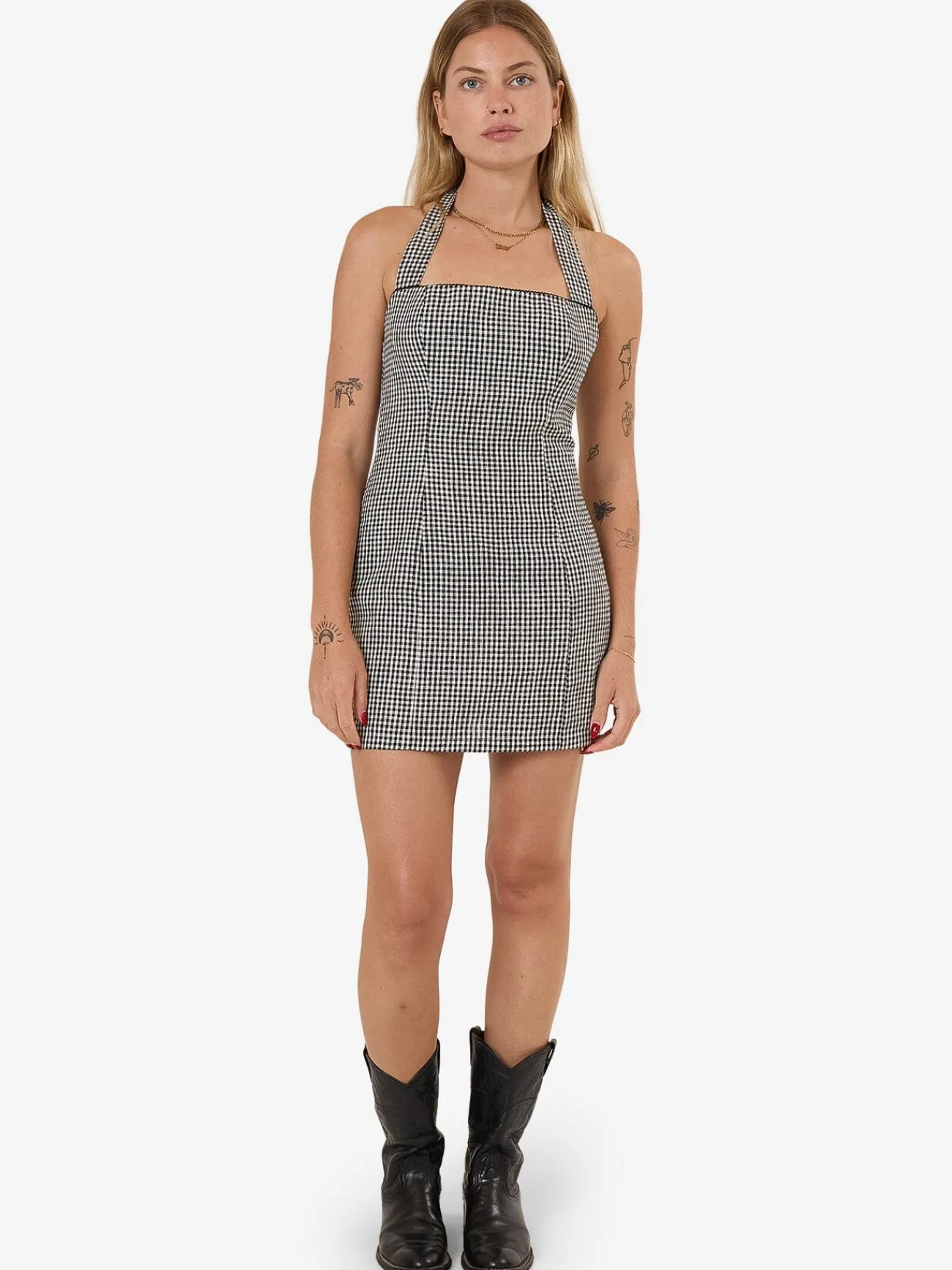 Discount Thrills Gia Gingham Halter Dress - Black