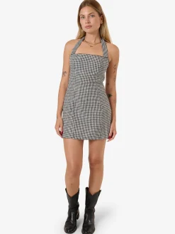 Discount Thrills Gia Gingham Halter Dress - Black