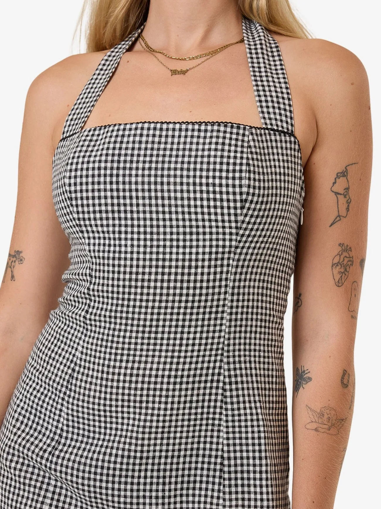 Discount Thrills Gia Gingham Halter Dress - Black