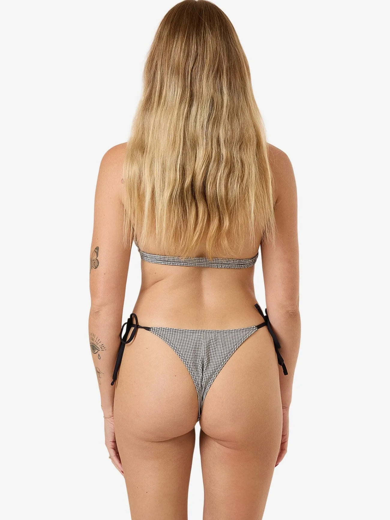 Fashion Thrills Gia Gingham Micro String Bikini Bottom - Black