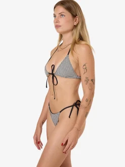 Fashion Thrills Gia Gingham Micro String Bikini Bottom - Black