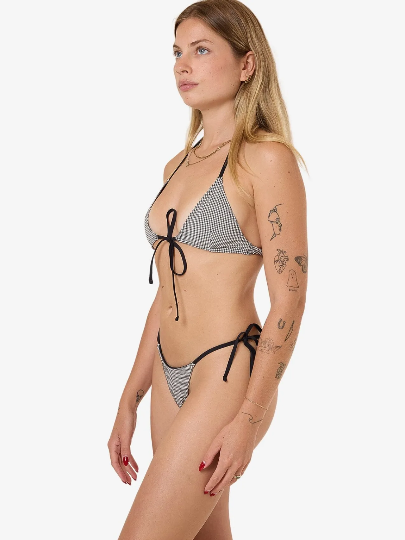 Fashion Thrills Gia Gingham Micro String Bikini Bottom - Black