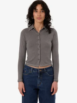 Sale Thrills Hemp Collared Long Sleeve - Grey Ash GreyAsh