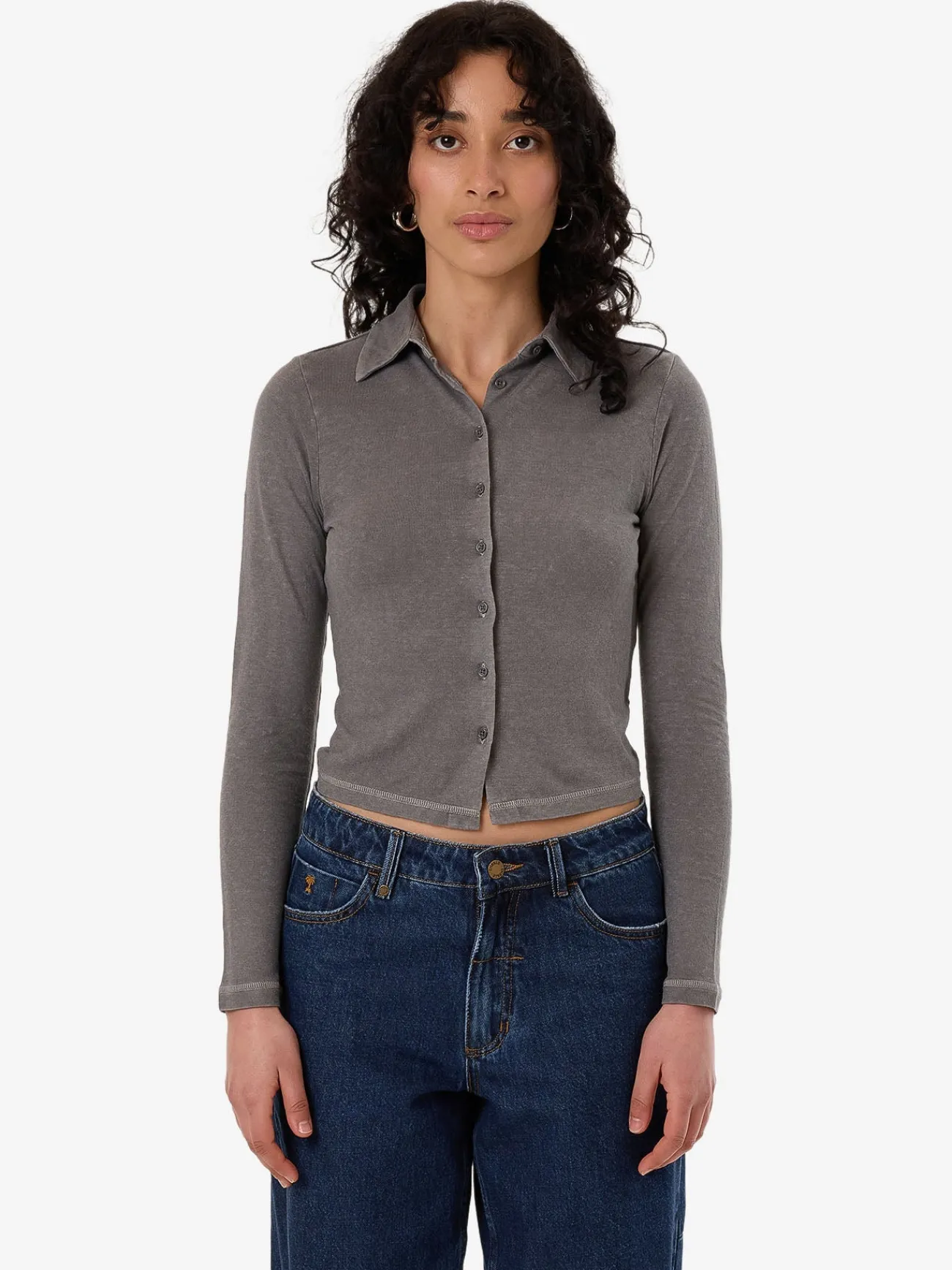 Sale Thrills Hemp Collared Long Sleeve - Grey Ash GreyAsh