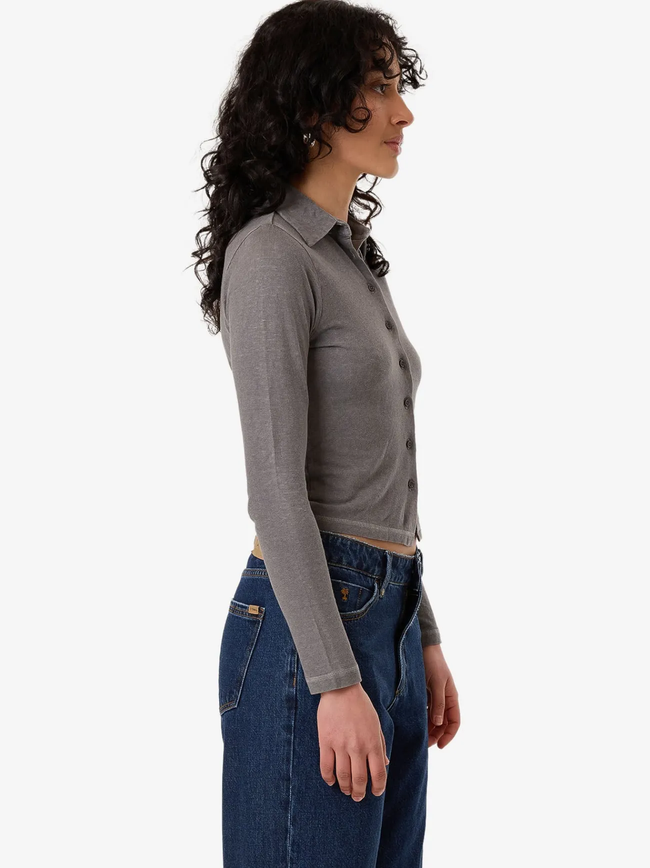 Sale Thrills Hemp Collared Long Sleeve - Grey Ash GreyAsh