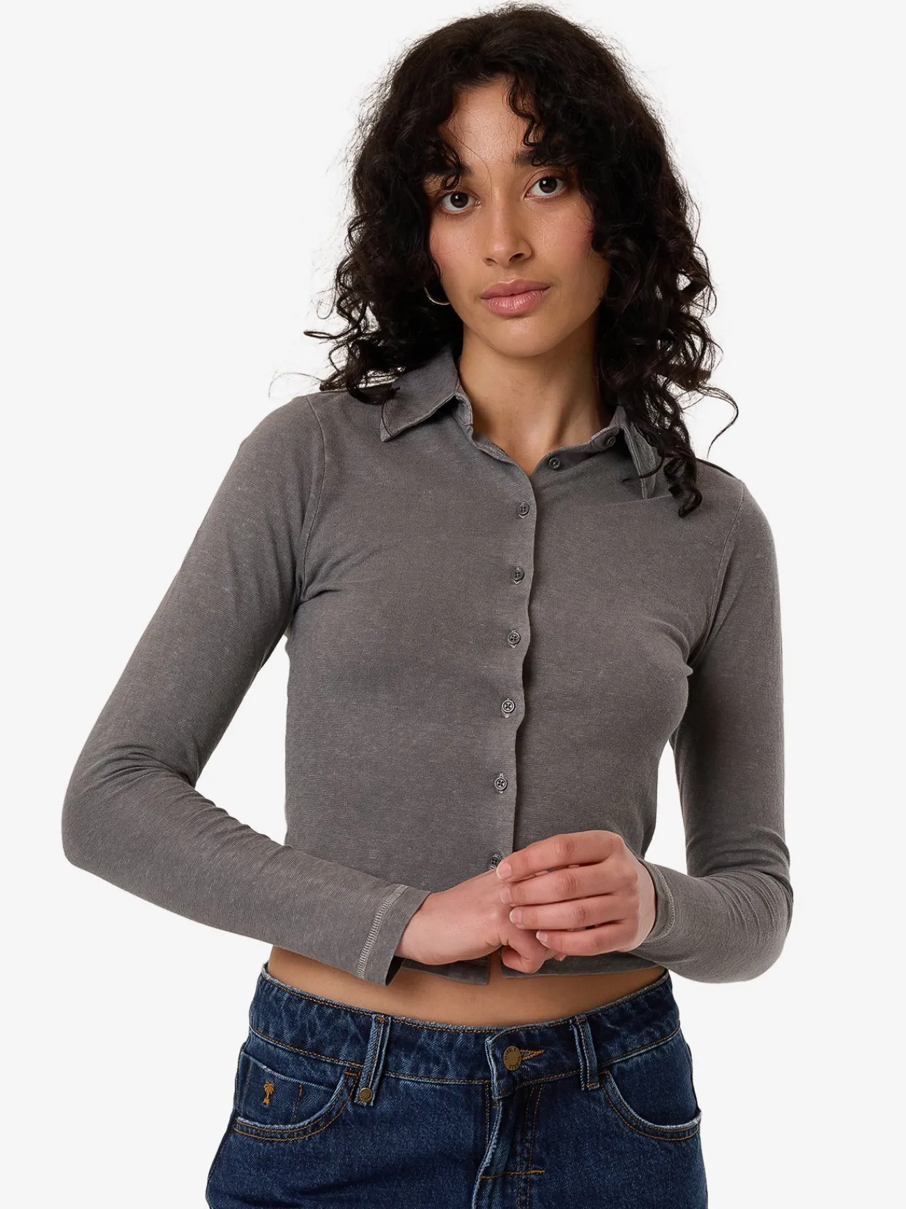 Sale Thrills Hemp Collared Long Sleeve - Grey Ash GreyAsh