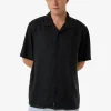 Clearance Thrills Hemp Minimal Contrast Stitch Bowling Shirt - Black