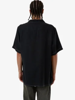Discount Thrills Hemp Minimal Contrast Stitch Bowling Shirt - Black