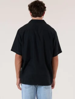 Discount Thrills Hemp Minimal Contrast Stitch Bowling Shirt - Black - Grey Contrast GreyContrast