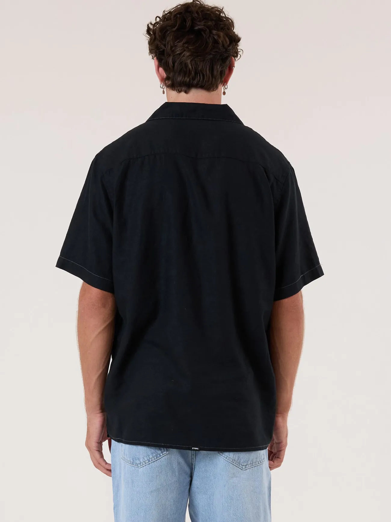 Discount Thrills Hemp Minimal Contrast Stitch Bowling Shirt - Black - Grey Contrast GreyContrast