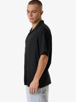 Clearance Thrills Hemp Minimal Contrast Stitch Bowling Shirt - Black