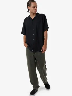 Discount Thrills Hemp Minimal Contrast Stitch Bowling Shirt - Black