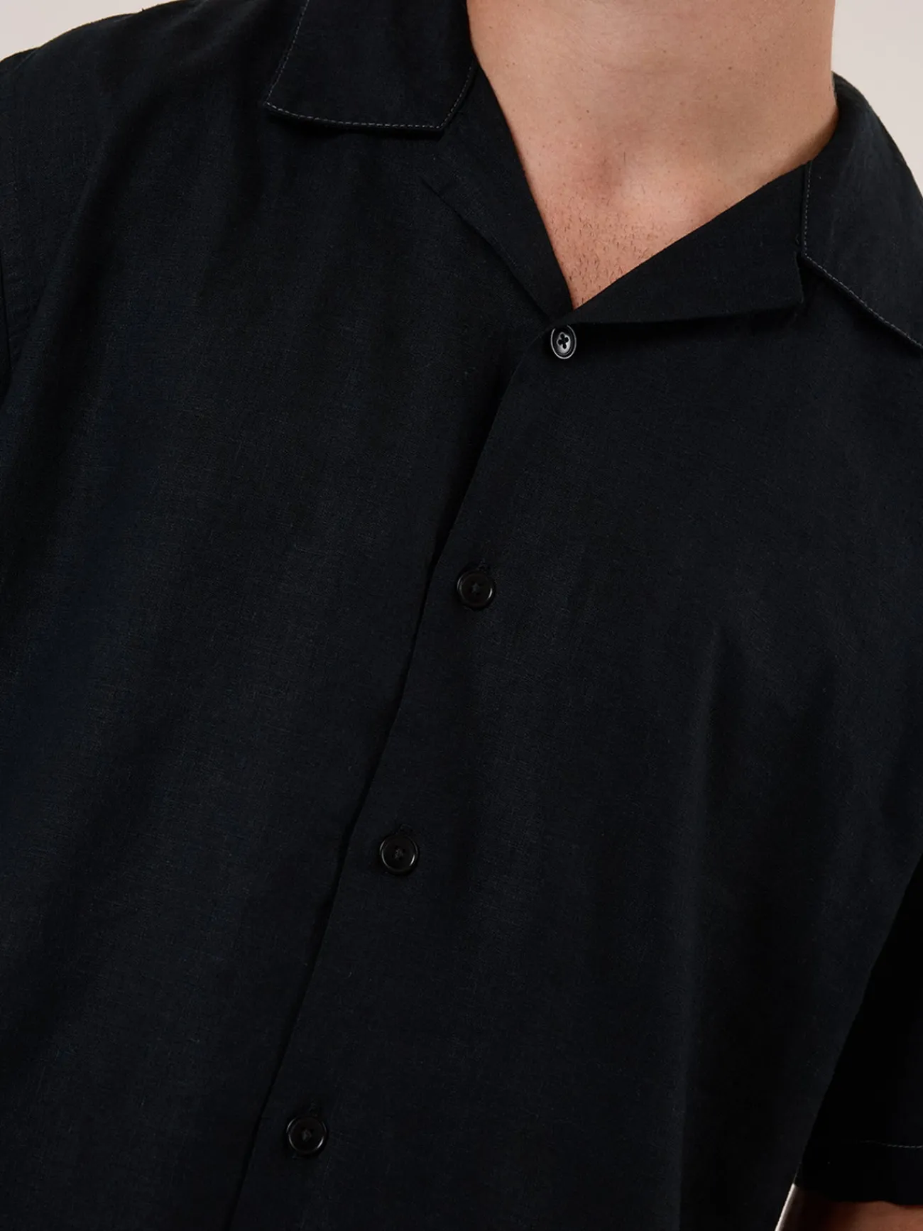Discount Thrills Hemp Minimal Contrast Stitch Bowling Shirt - Black - Grey Contrast GreyContrast