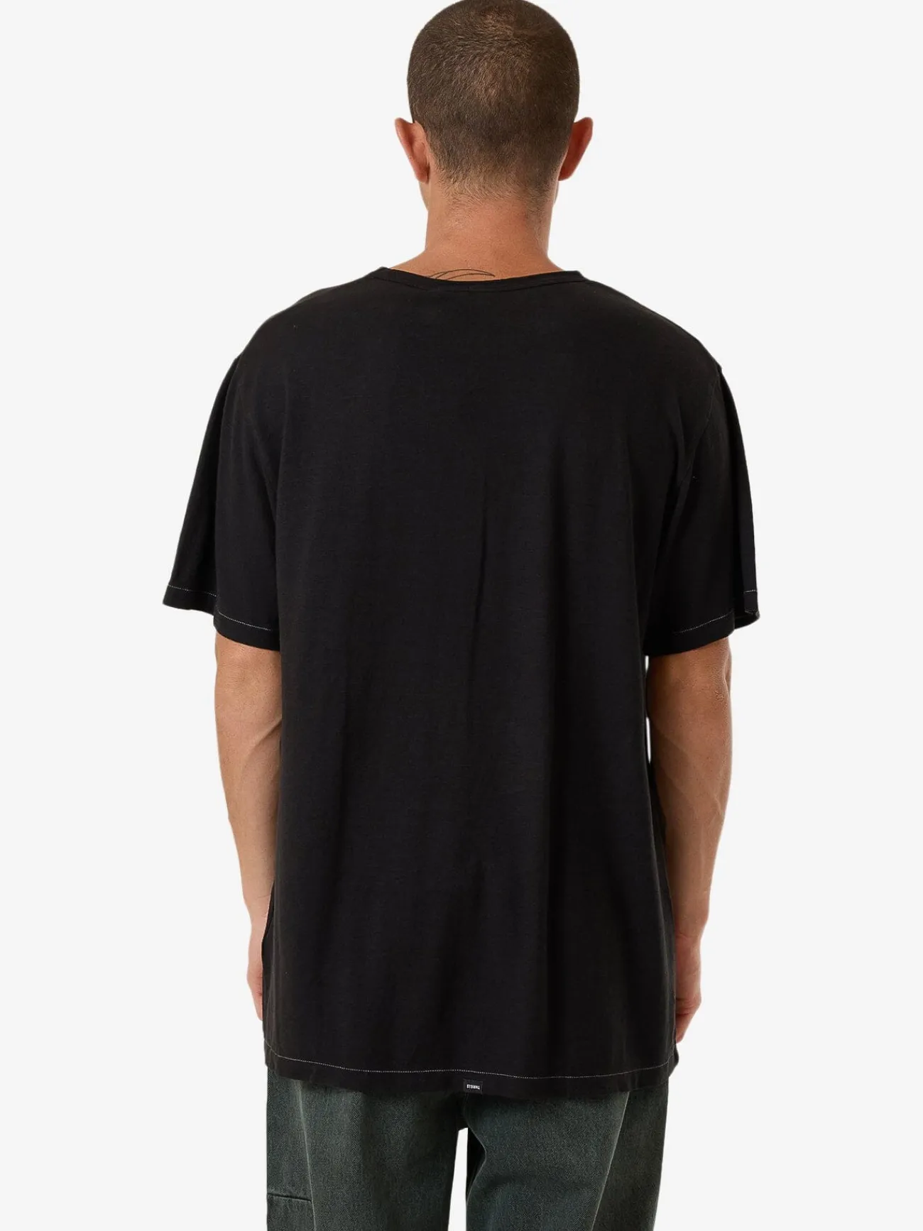 Hot Thrills Hemp Embro Lightweight Contrast Stitch Merch Fit Tee - Black