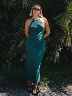 Sale Thrills Jett Halter Bias Dress - Deep Emerald DeepEmerald