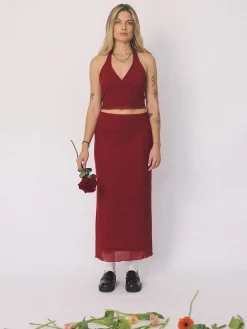 Hot Thrills Levitation Mesh Skirt - Red Dahlia RedDahlia