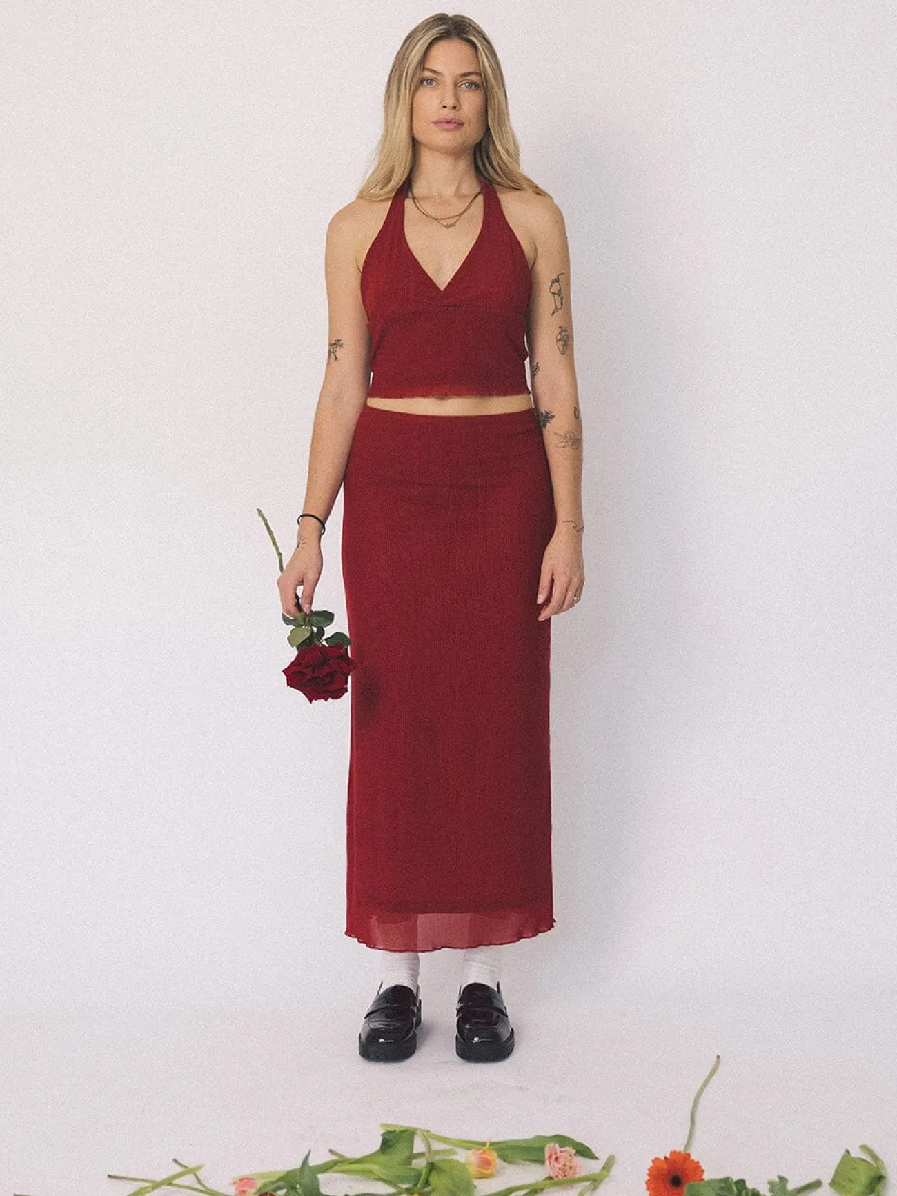 Hot Thrills Levitation Mesh Skirt - Red Dahlia RedDahlia