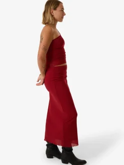 Hot Thrills Levitation Mesh Skirt - Red Dahlia RedDahlia