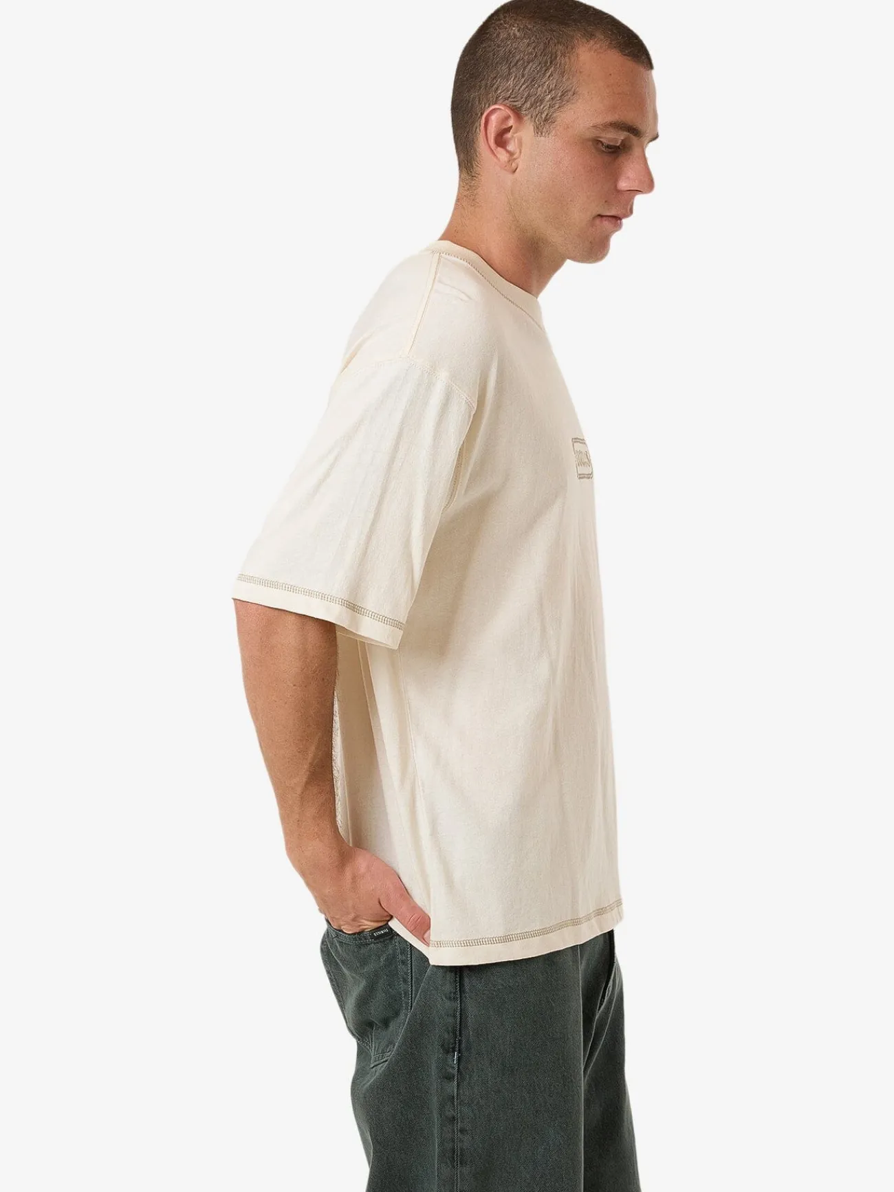 Hot Thrills Lost In Paradise Embro Box Fit Oversize Short Tee - Unbleached