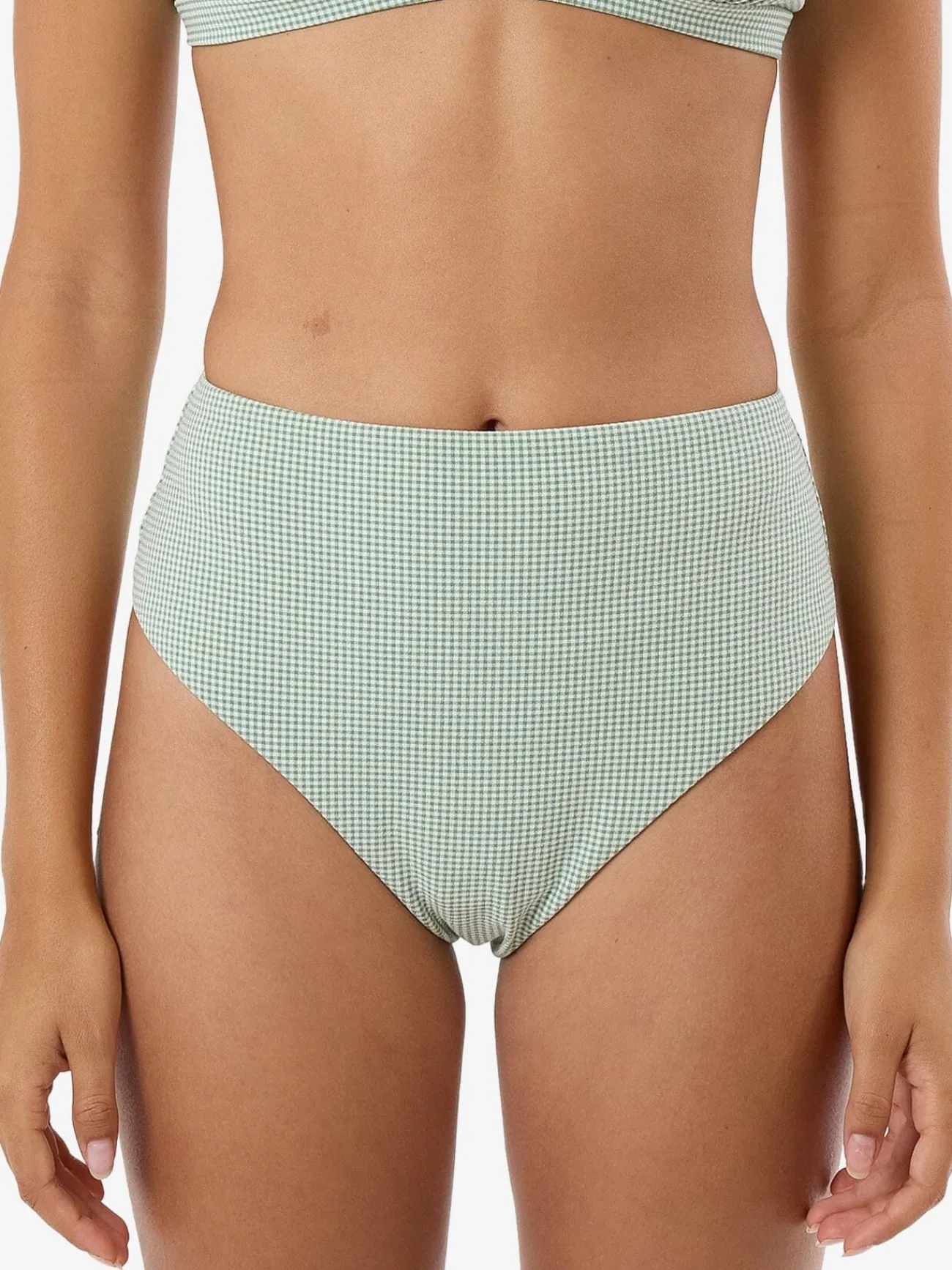 Online Thrills Lou Gingham High Waist Bikini Bottom - Elm Green ElmGreen