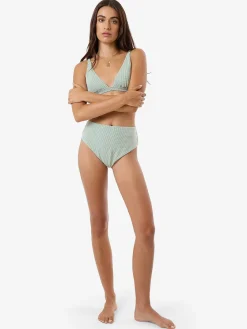 Online Thrills Lou Gingham High Waist Bikini Bottom - Elm Green ElmGreen