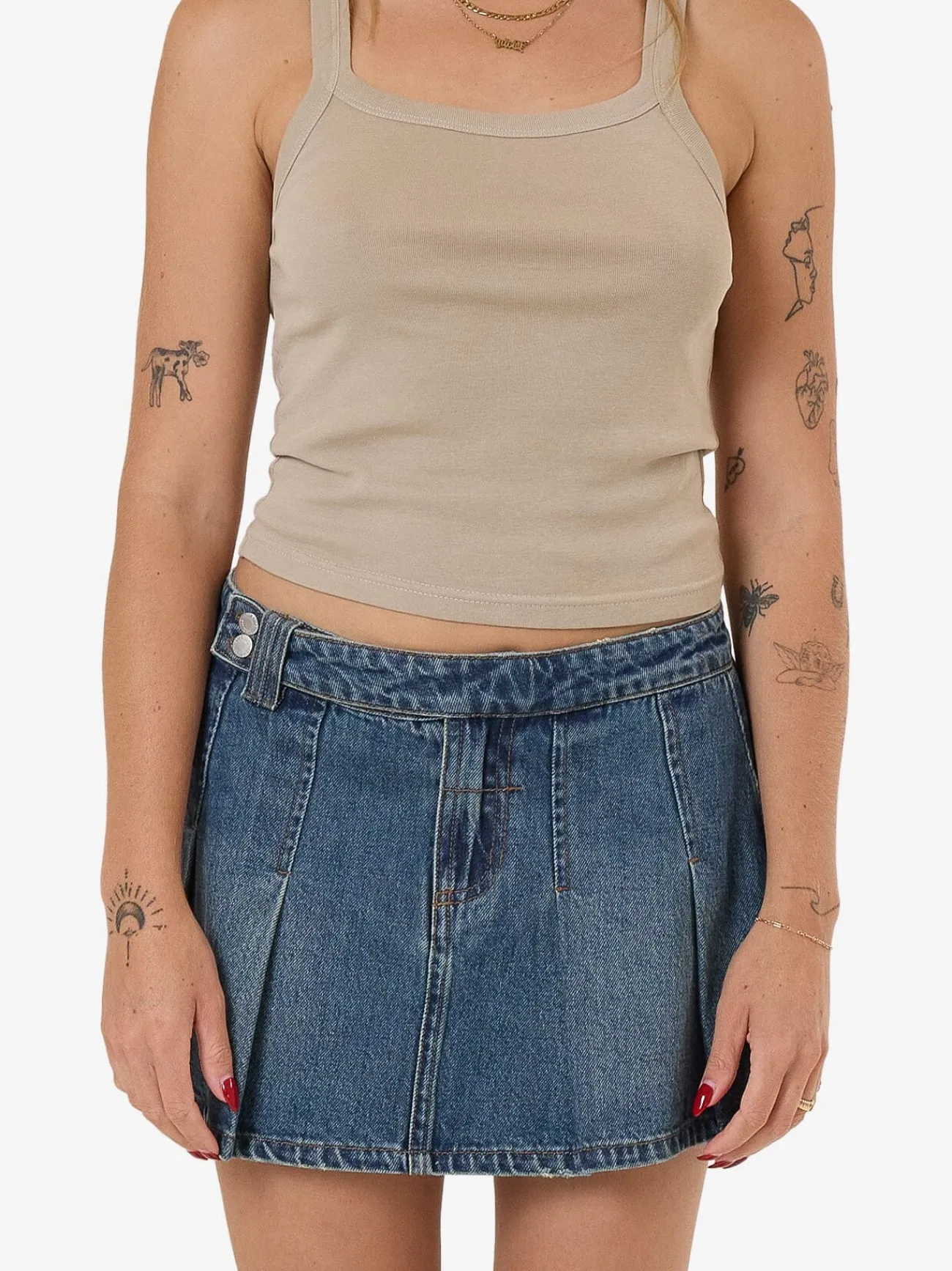 Discount Thrills Lucie Pleated Skirt - Vintage Indigo Fade VintageIndigoFade