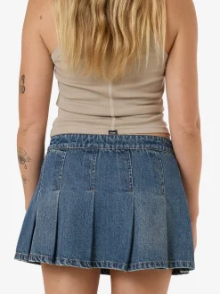Discount Thrills Lucie Pleated Skirt - Vintage Indigo Fade VintageIndigoFade